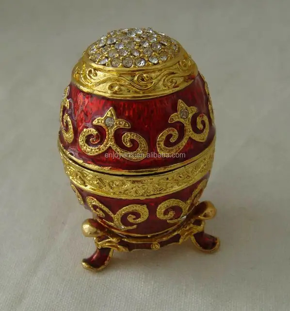 hand enamel crystals jeweled faberge egg metal trinket box(p0507