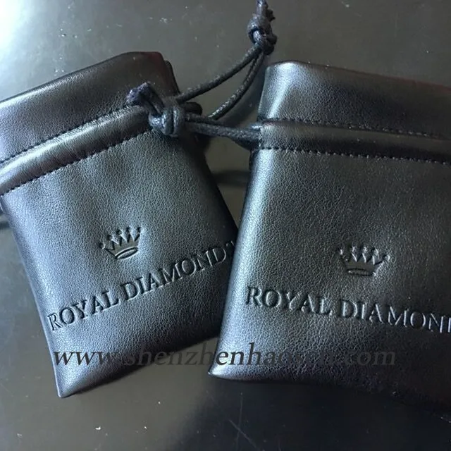 custom logo black drawstring leather watch jewelry pu pouch