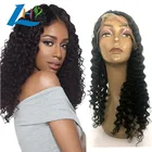 Pure handmade natural virgin human hair product for black women, virgin Brazilian deep wave human hair lace front wig