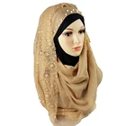 China Factory Scarf Wholesale Sunscreen Breathable Scarf Cotton Lace Headscarf And Double Row Pearls For Muslim Ladies
