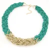 Popular design braided seed beads necklace gold multi strand bib necklace statement necklace