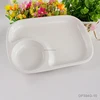 10" inch bento trays ceramic white two compartment divided restaurant fast food square plate indentation for soup bowl mess tray