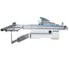 Woodworking sliding table saw with tilting saw blade