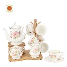 Royal classic gold plated 17pcs chinese afternoon coffee tea sets , ceramic tea set for wedding