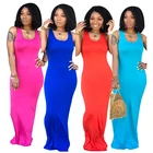 0622M0031 fashion deep U-neck sleeveless solid color casual women maxi dress summer clothing