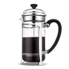 Custom Logo OEM Service Borosilicate Glass Electroplate Stainless Steel Coffee Plunger Coffee Press French