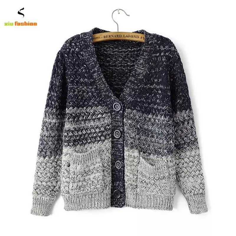 Cromoncent Mens Casual Autumn Solid Color V-Neck Open Front Knit Cardigan