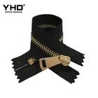 Luxury 5# Close End Shiny Gold Y Teeth Metal Zipper With Fancy Puller