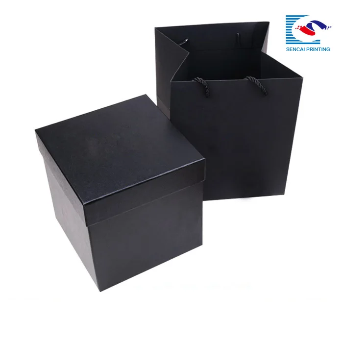 wholesale black rigid cardboard jewellery gift box with paper