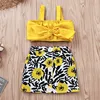 Girls summer outfit boutique clothing sets children yellow top+ Flower skirt 2pcs toddler girls clothes set