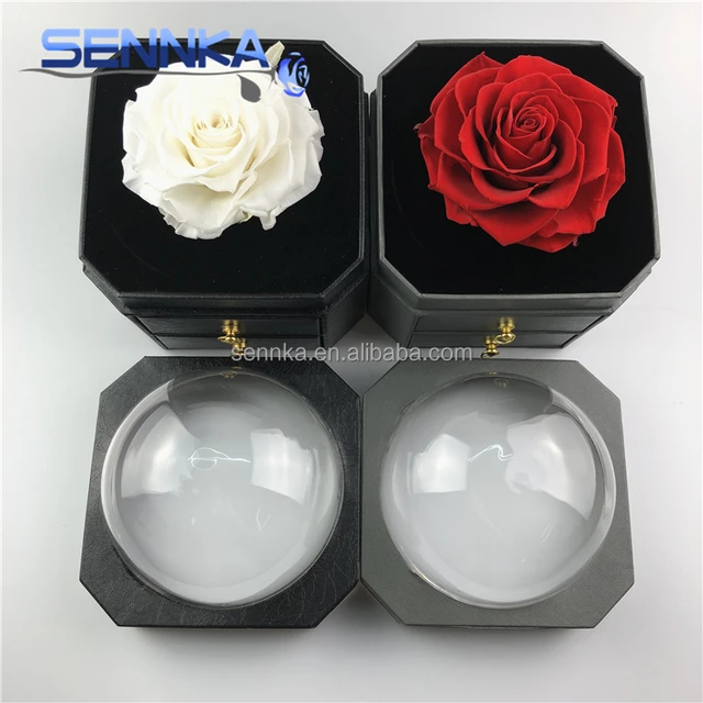 perfect gift 10cm preserved rose head in pu leather jewel case