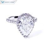 Tianyu gems custom pear shape ice cut DEF VVS moissanite 18k white gold engagement ring
