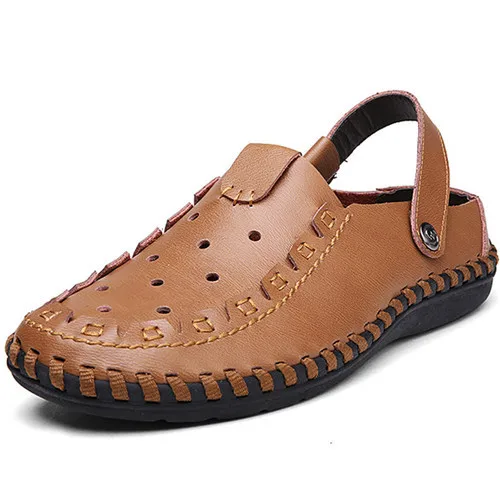 2015 New Brand Man Sandals Shoes Leather Summer Breathable Casual Men Outdoor Beach Platform Slippers Zapatos Brown Size 38-43