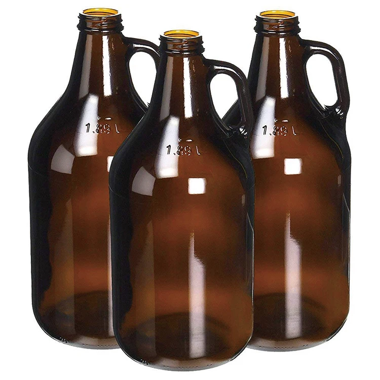 Amber Glass Growler Jugs 64-OunceHalf Gallon (2-Pack) w Black Phenolic Lids, Great for Kombucha, Home Brew, Distilled Water