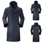 Men's Waterproof Raincoat Lightweight Casual Hooded Rain Coat Long Jacket PVC coated