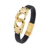 New Design Stainless Steel Charm Leather And Gold Bracelet