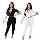 Sexy women's white/black plaid bodysuits jumpsuit female nightclub v neck jumpsuit