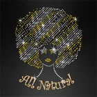 Afro Girl All Natural Hair Bling Flat Black Rhinestone Iron on Transfer Design