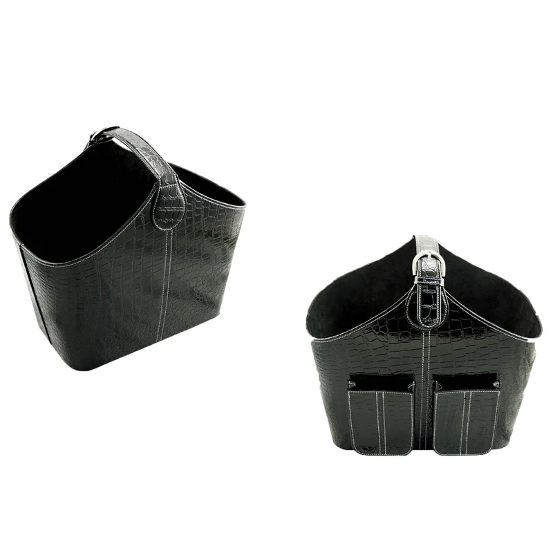 High-end classic black 2 slots PU leather wine basket