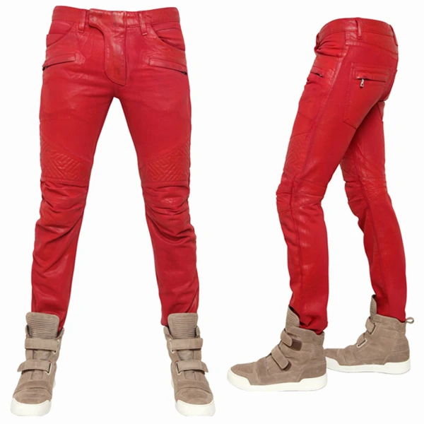 red waxed jeans