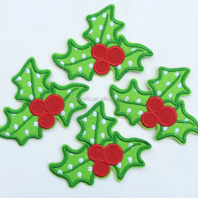 xmas holly leaf christmas iron on sew on cloth embroidered