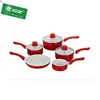Red 8pcs sets tensile aluminum white ceramic non stick cookware sets with soft touch handle