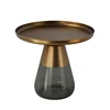Decorative small round bell shape glass storage coffee table in gold