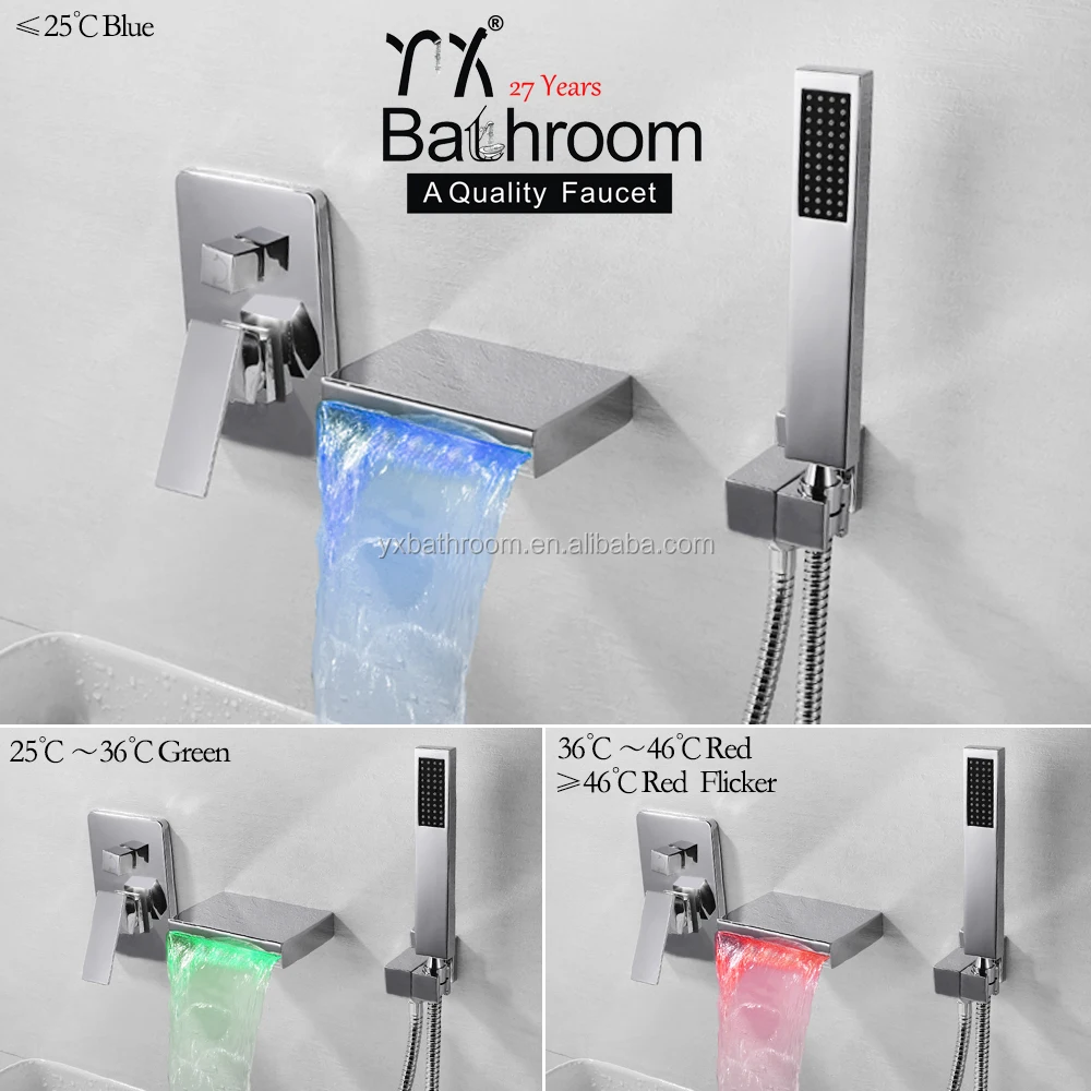 Wall Mounted Bathroom Wash Waterfall LED Bathroom Bathtub Basin Faucet Mixer Tap