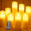 H4" 5" 6" 7" 8" 9" Flickering Battery Operated Real Wax Flameless Candle LED Pillar Candle with 10-Key Remote and Timer