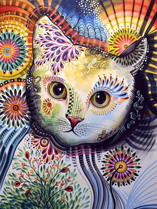 Lesign 5d Diy Diamond Painting Kit De Punto De Cruz Bordado Diamante Perro Gatos Diamante Mosaico Animal Picture Diamond Costingwork Decoración De La Pared 20x30cm NoFramed