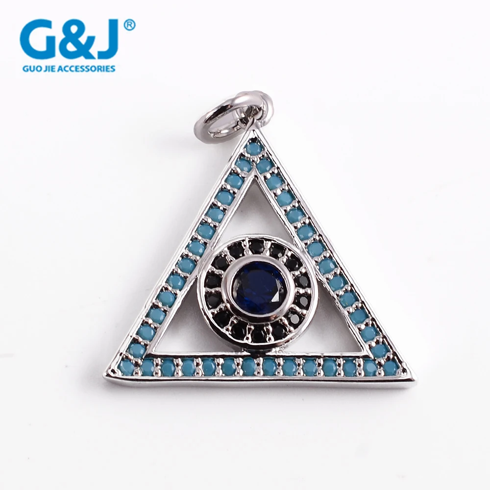 Guojie brand wholesale printed rhinestone hot selling high quality triangle necklace silver pendant