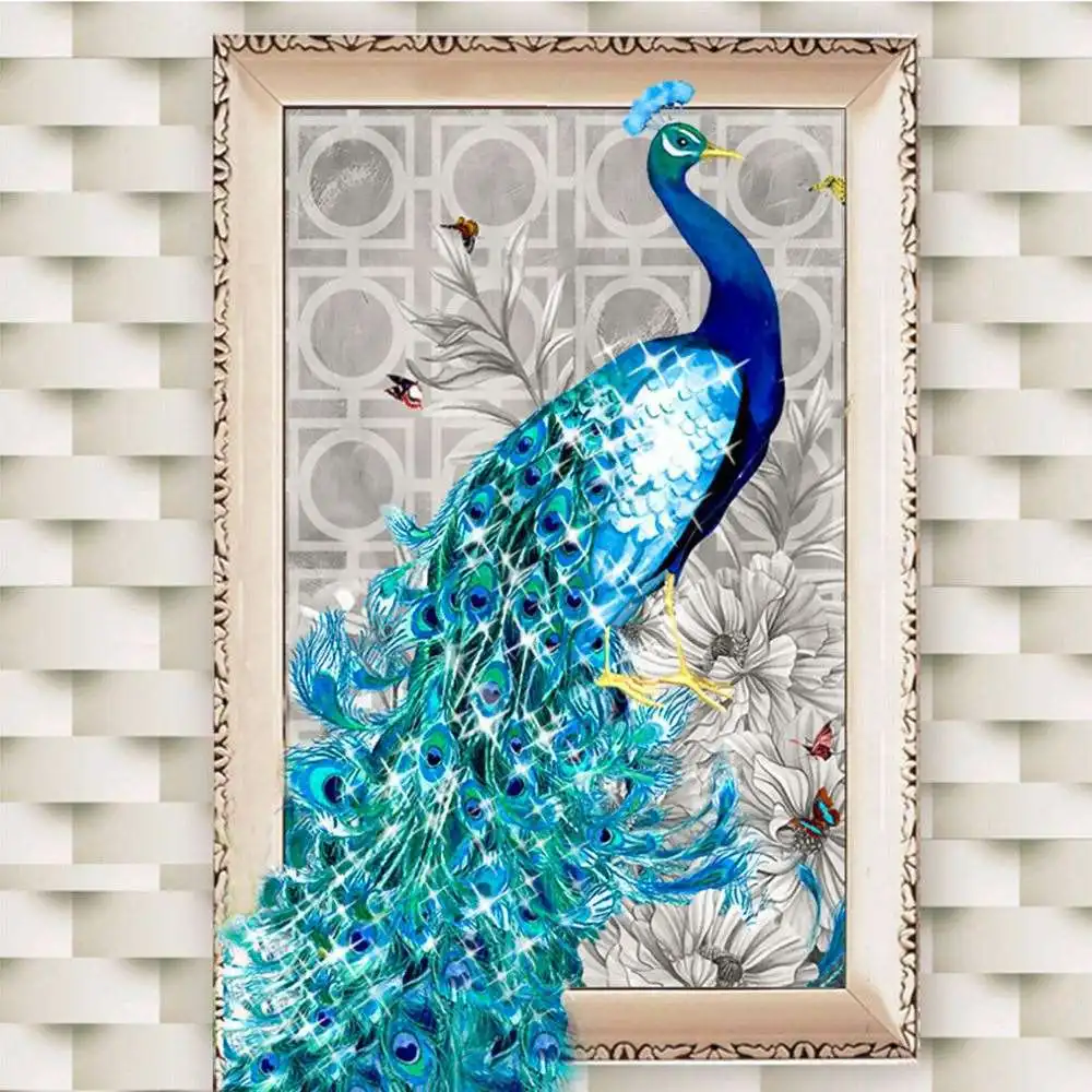 2016 Hot 5D Fashionable Diamonds Plated Embroidery Peacock Pattern Painting Cross Stitch Kit Home Bedroom Living Room Decoration