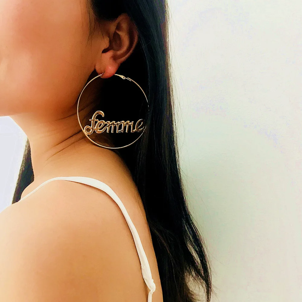 2019 new gold exaggerated earring hoops women FEMME alphabet letter yiwu market products
