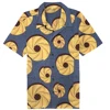 90's Vintage Men's Yellow Batik/Wax Donut Patterned Boho Festival Party Shirt