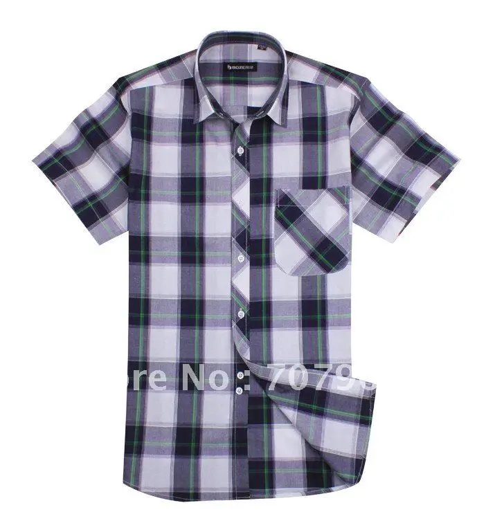 BOZE silk jersey quality goods man cotton shirt grid leisure cotton shirt #3689