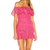 Trendy women apparel off shoulder pink guipure lace short mini dress