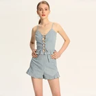 Fashion design blue stripe denim two piece shorts women clothing sets