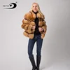 Factory wholesale cheap price winter long ladies fox fur leather jacket fur hood coat for women