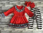 Wholesale children clothing usa pernickety kids stripe ruffle clothes boutique baby girls set with red headband