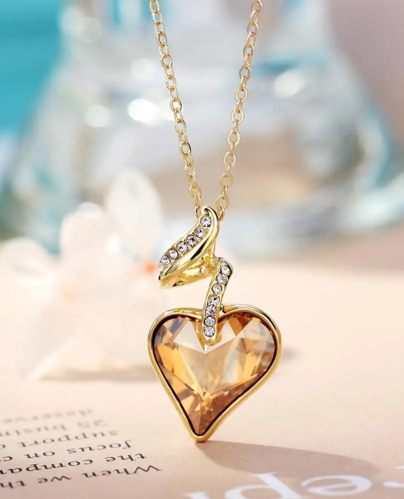pendant necklace with multi colors and heart shaped crystals