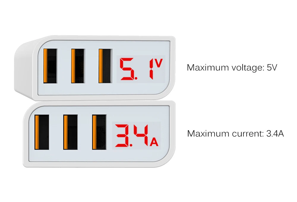 Quich Charger 3 Ports Mobile Phone Travel Plug LCD USB Universal Charger Wall Socket