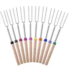 Extra Long Wood Handle Telescope Marshmallow Hot Dog Roasting Skewers, BBQ Stick fork