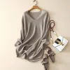 Women long sweater V neck loose sweater pure cashmere knitting sweater for lady