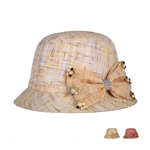 summer colorful linen bowler sun hat bow tie summer bucket hats