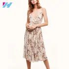 2017 women summer clothing gray floral printing summer dress with wrap front hem
