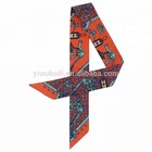 Imitate Twill Silk Scarf Stripe Print Custom Short Neck Scarves For Women