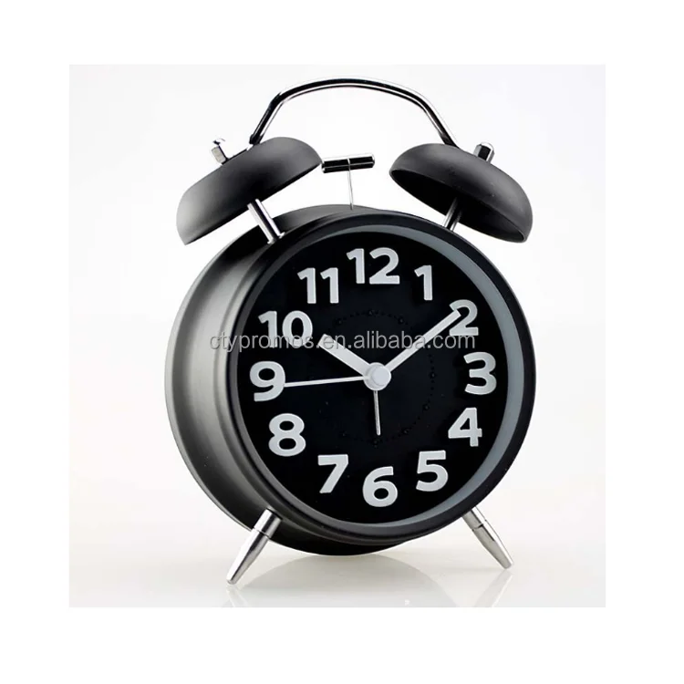 Metal Twin Bell Alarm Clock With Light Vintage