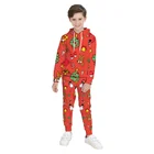 Fashion red new style kid boy coat and deer print pants clothes set Christmas children clothing set