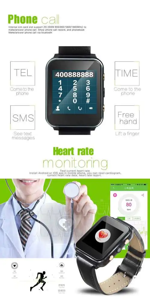 Bluetooth 4.0 Smart Watch Leather Strap With Push Message Twitter Facebook Smart Wristband For IOS Android Smart Phones