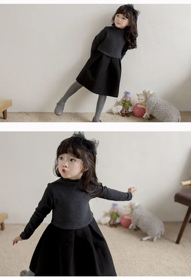 fleece winter dress for girl kids black grey patchwork warm thick children clothes girl teenage dresses winter 2017 ball gown (8)